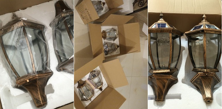 东莞麻豆电影在线观看照明小区高档围墙太阳能柱头灯包装实物拍照