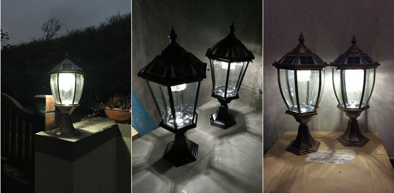 东莞麻豆电影在线观看照明小区高档围墙太阳能柱头灯亮灯效果照片