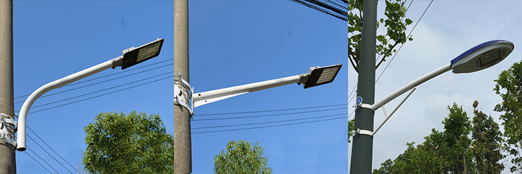 麻豆电影在线观看照明灯杆抱箍式A字路灯支臂\自弯路灯支臂\大刀路灯支臂安装效果图片