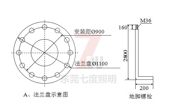 30米麻豆电影网站基础地脚螺栓及定位调节板示意图